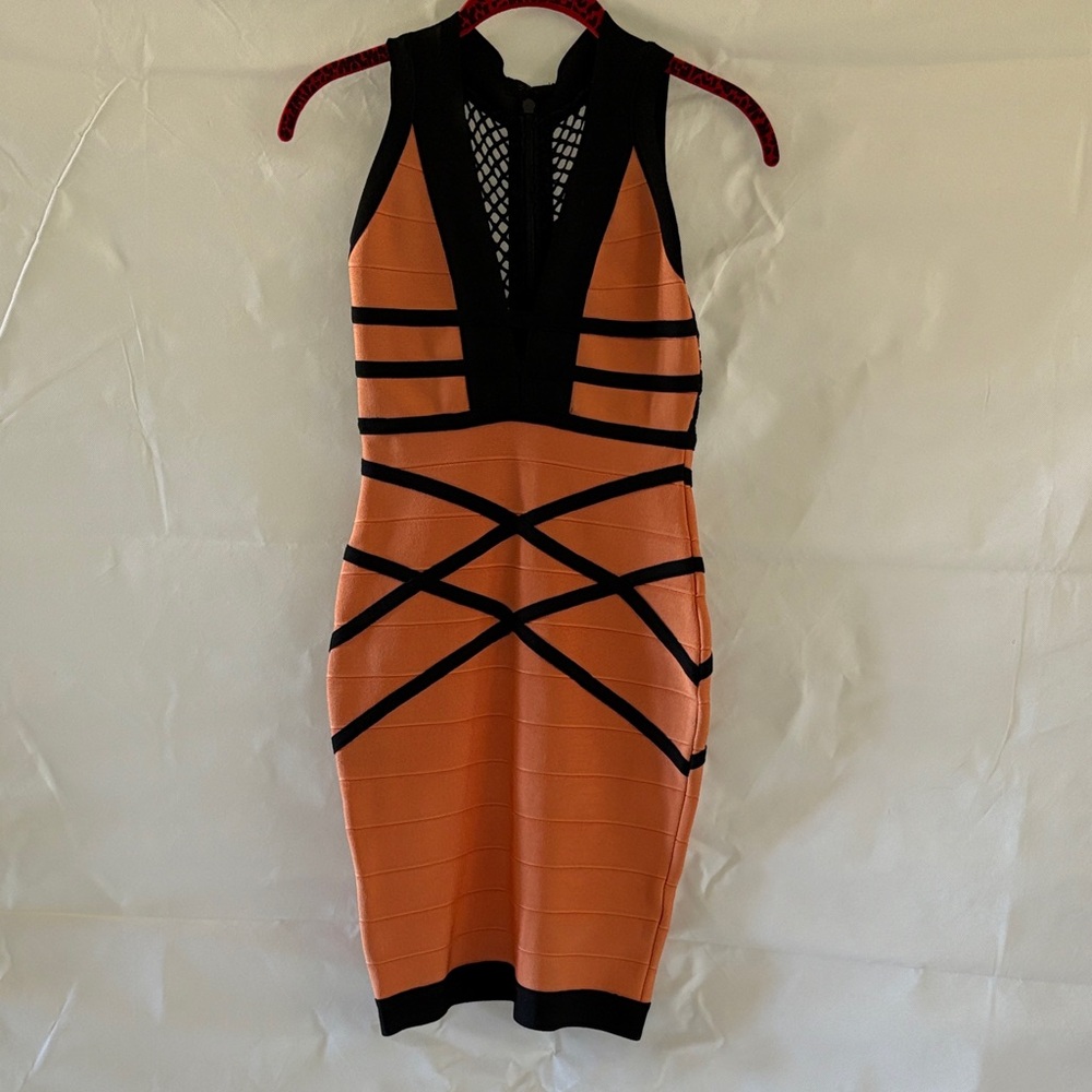 Elegant Orange and Black Bandage Dress